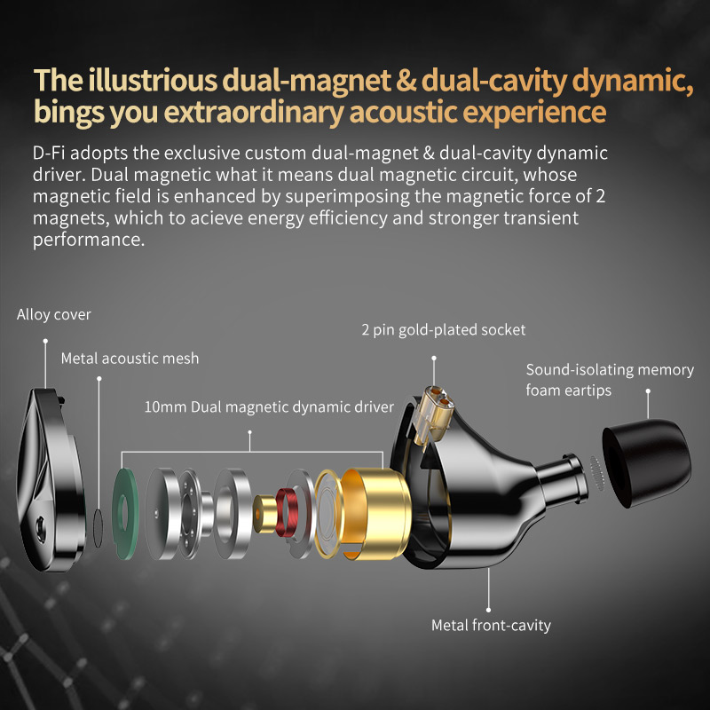 KZ D-Fi In-Ear Monitors - 4 Tuning Switches - Hi-Fi Stereo Koptelefoon met Mic - Afneembare Kabel