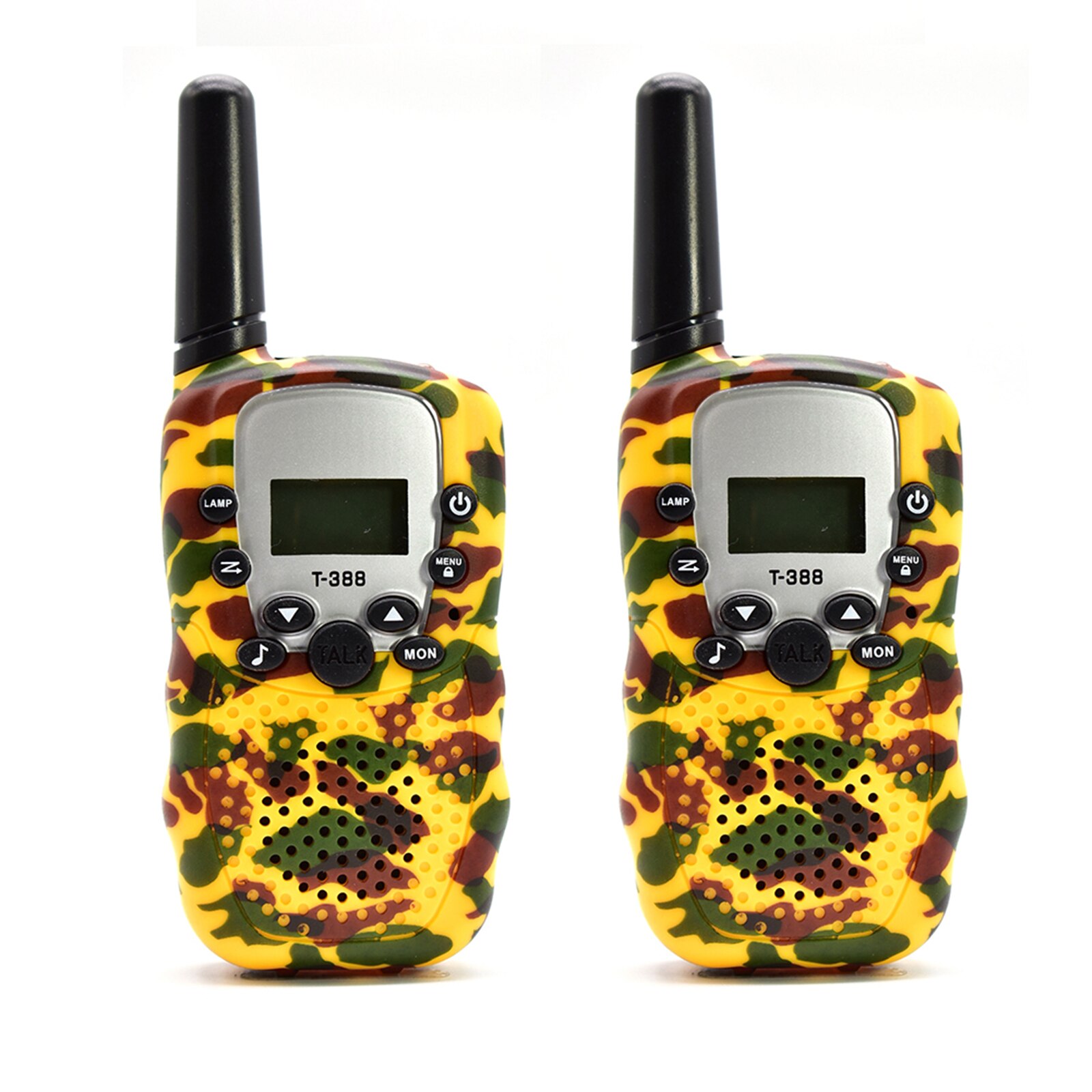 2 pçs walkie talkie crianças comunicador crianças distância de rádio 2-3km 1 par camuflagem walkie talkies presente de aniversário: YELLOW