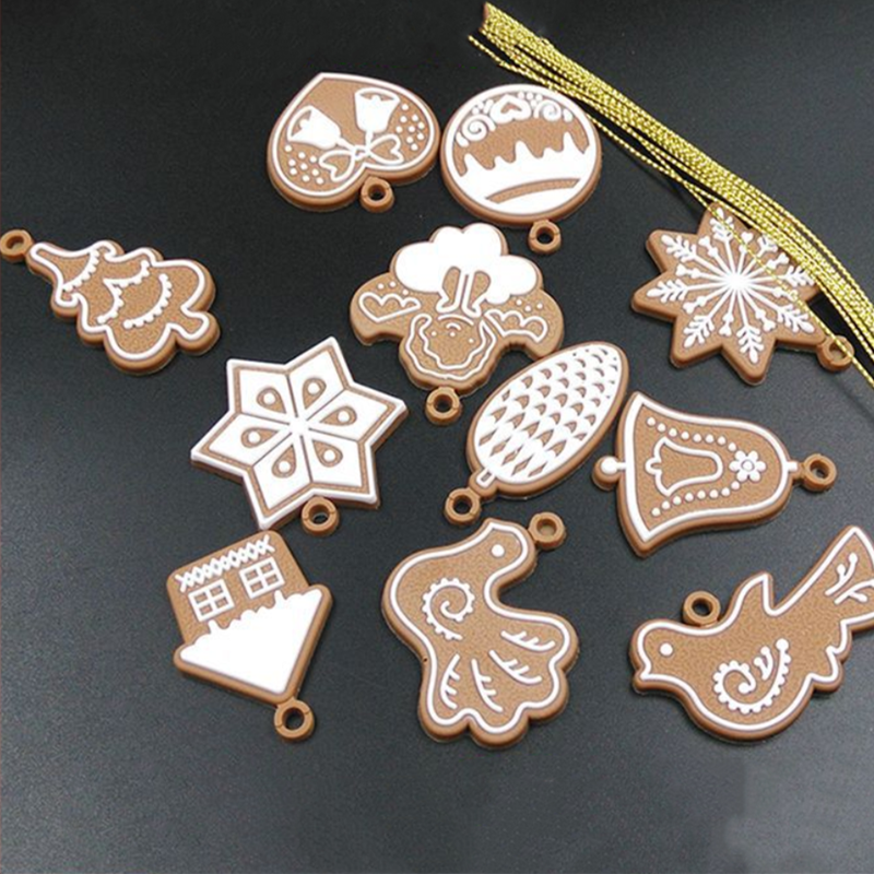 11pcs/set PVC Christmas Decorations Santa Gingerbread Man Pendant Soft Pottery Cookie Pendant Christmas Tree Decorations