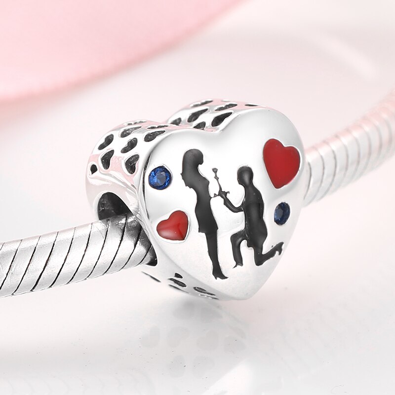 925 Sterling Silver heart shape Charm Pendant Beads 925 Sterling Silver Couple Fit Original JIUHAO charm Bracelet Jewelry: PC0246