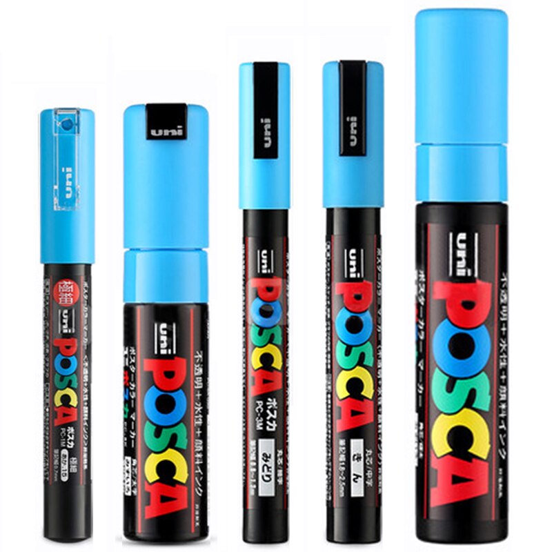 5 teile/satz Uni POSCA Wasser-basierend Marker Stift PC-1M/3M/5M/8K/17K Pop Poster Werbung Stift Hand-gemalt Comic Graffiti Malerei: Aqua Blau