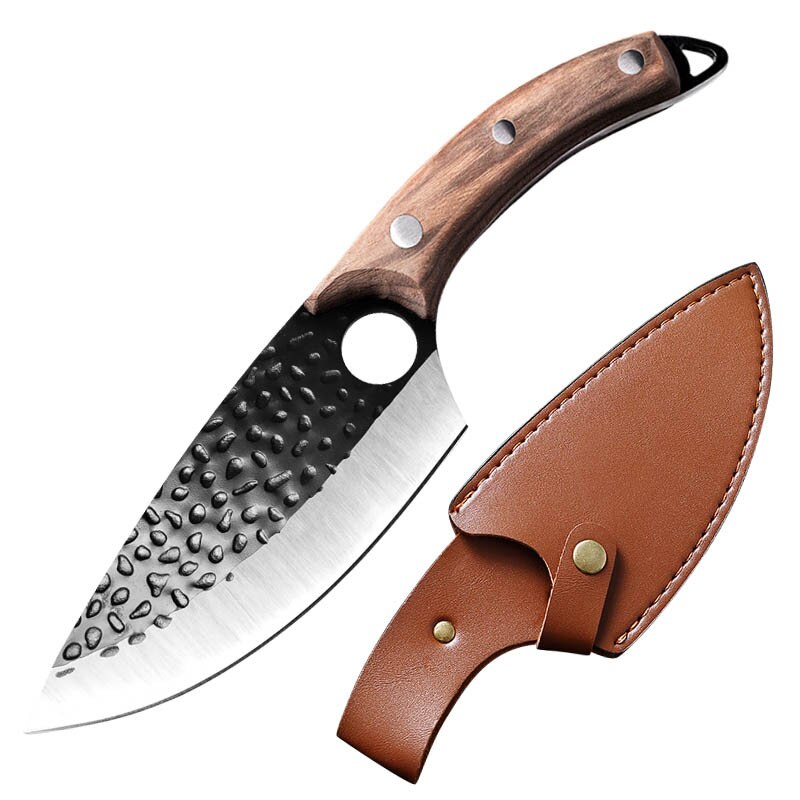 Multipurpose Kitchen Knife Hand Forged With cover Butcher Knife for Meat Cutting Boning Knive Cleaver Fish Fillet Chef Knives: Brown With Cover