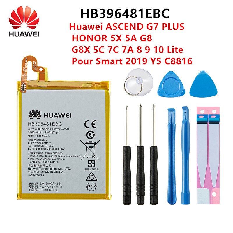 Original Huawei batería para HUAWEI Mate 9/Mate9 Pro/10/10 Pro /P20/P20 Pro/honor 8 9 10 Nova/Nova 2/Nova 2 Plus/Nova 3: HB396481EBC Tools