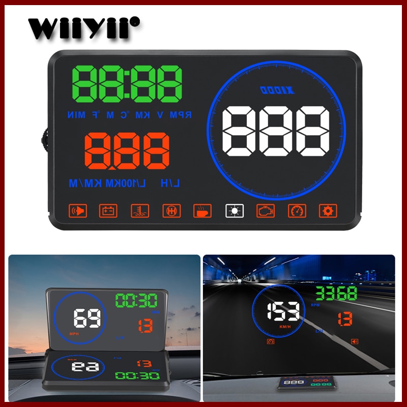Geyiren  m9 hud display bil 5.5 tommer forrude projektor obd 2 euobd bil køredata display hastighed rpm brændstofforbrug