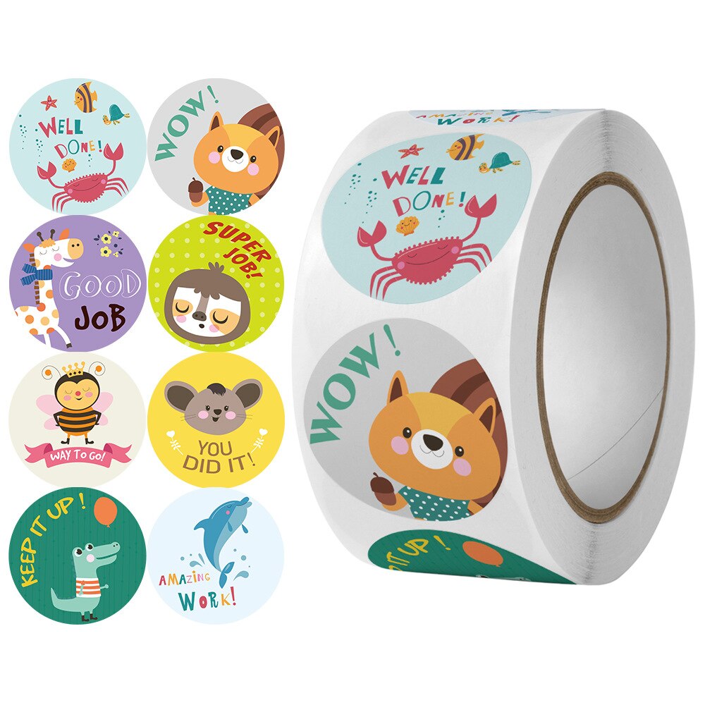 500 Pcs Beloning Stickers Motivatie Stickers Roll Voor Kinderen Voor School Beloning Studenten Leraren Leuke Dieren Stickers Labels