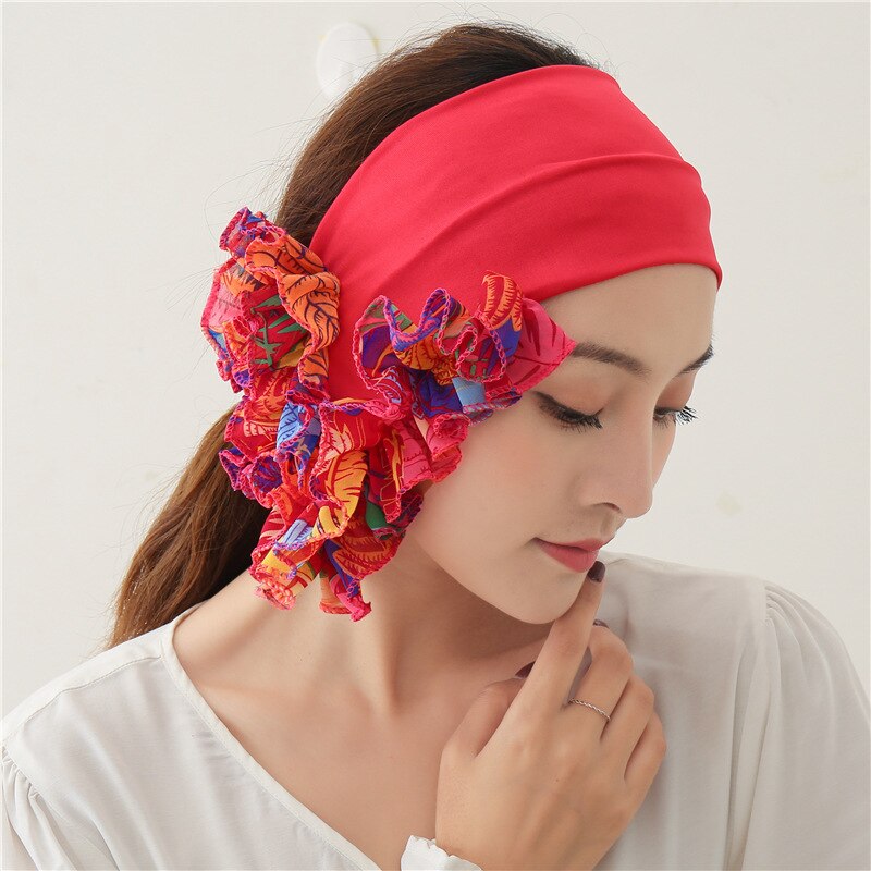 women Floral Neck Ring Scarf Chiffon Collar Tie Muslim Hijab Hat Indian Turban Lady Office Neckerchief Skinny Hair Scarves soild: LJ23-8 red