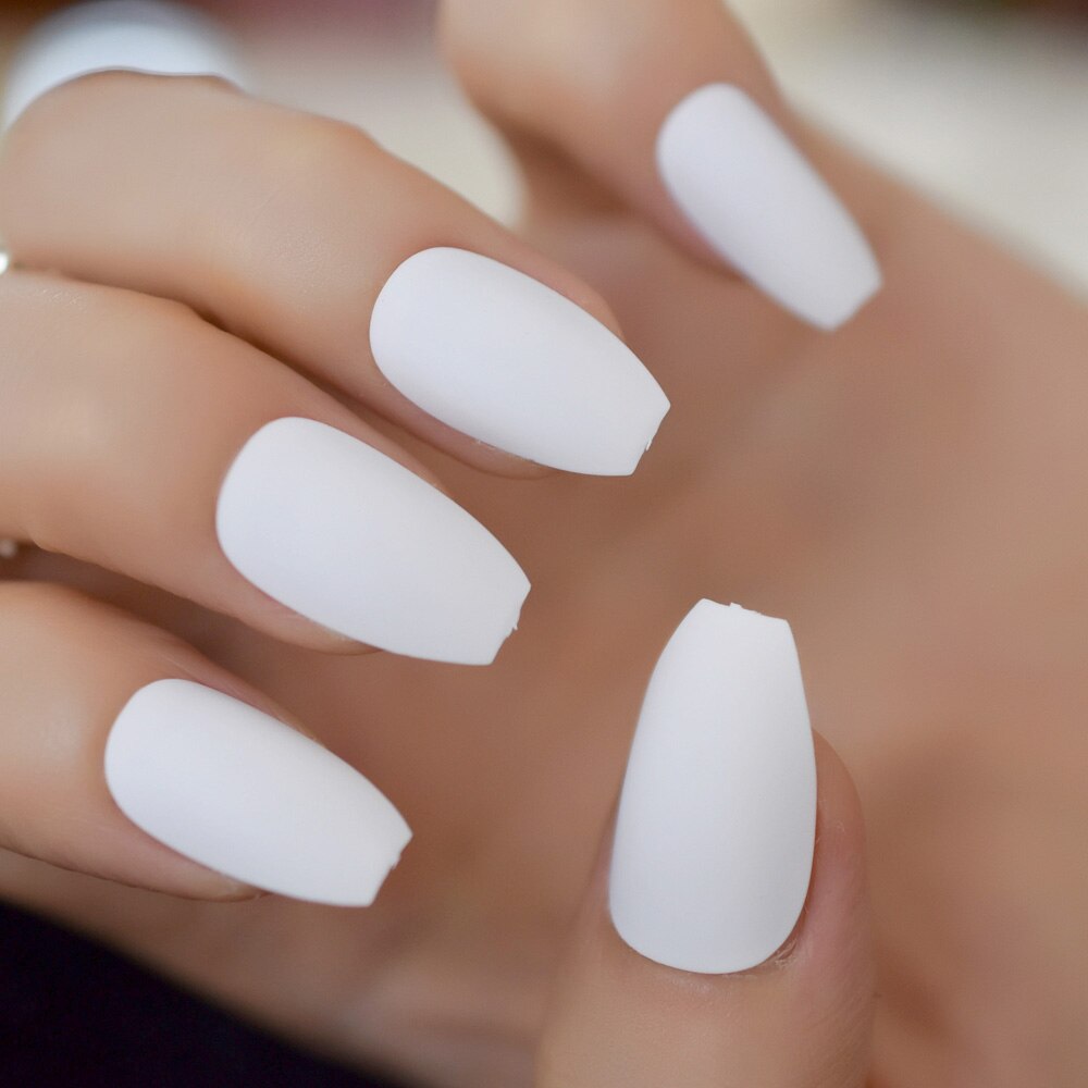 Bianco puro Glassata Opaca Bara ballerina Presse su facile Da Donne di Usura Falso Falso Unghie Finte per la Casa Ufficio con Adesivo nastro