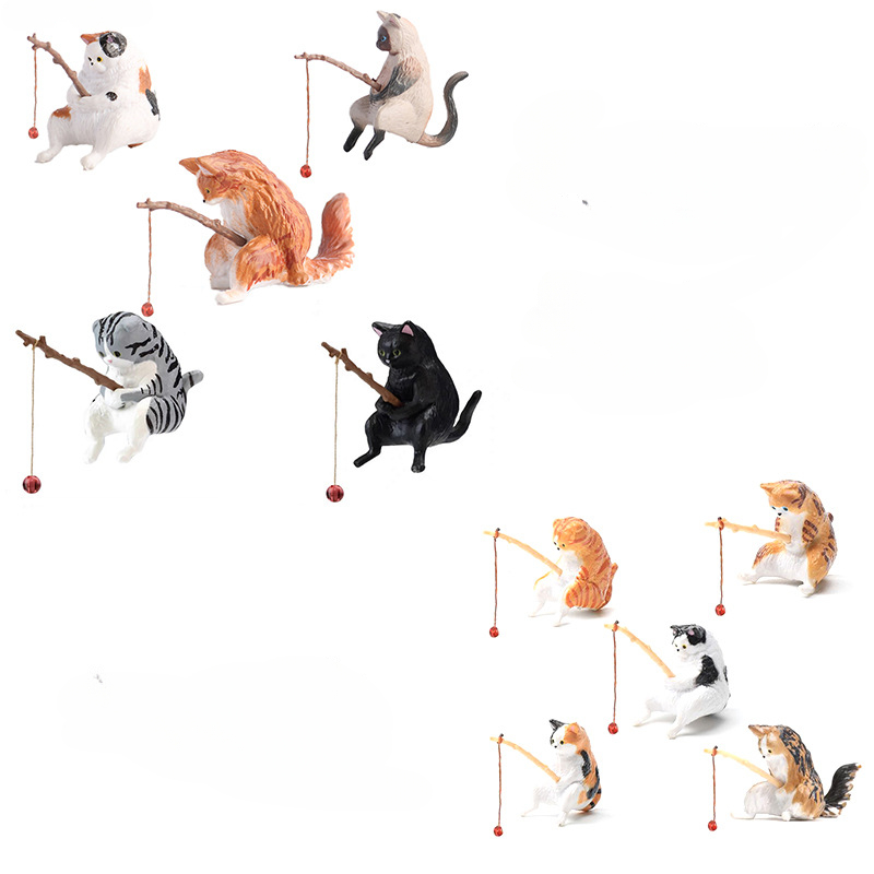 Fuuny-decoración creativa para acuario, accesorios pequeños para acuario de gato de pesca, adorno de paisajismo, accesorios para pecera Diy: Gris claro