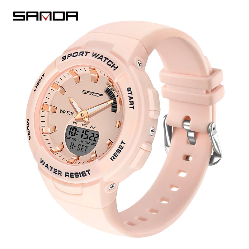 SANDA 6005 Children Sport Digital Watch Men Wristwatch Stopwatch Alarm Students 12/24 Hour Clock Relogio Masculino: Pink