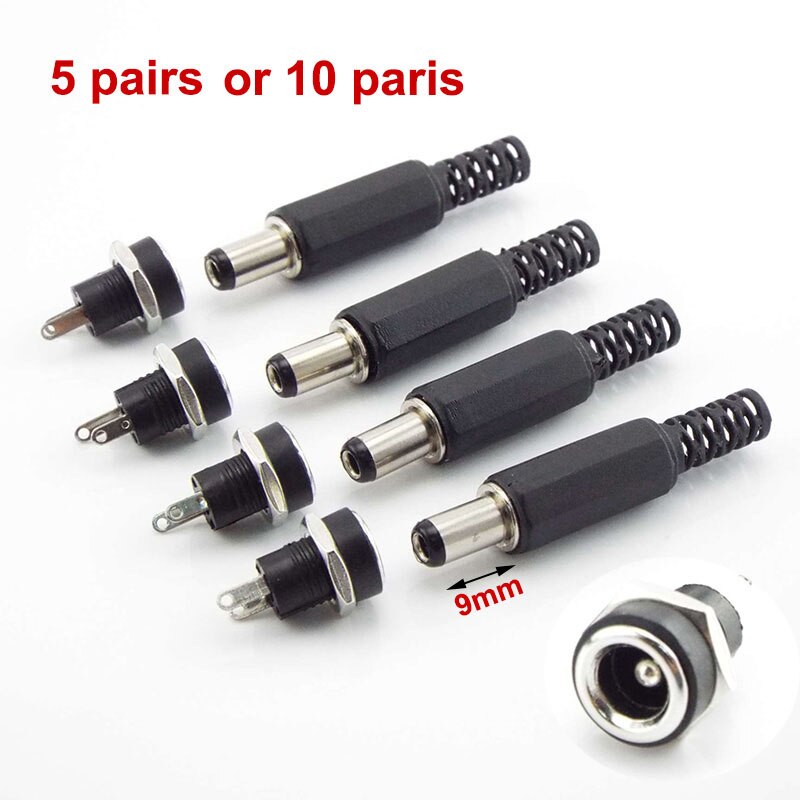 Conector macho hembra de CC, conector de fuente de alimentación de 5,5mm x 2,1mm, 5,5x2,5mm, cable adaptador macho 5525 5521, Terminal C1, 5/10 Uds.: Marfíl / Bajo 5 Unids / 2P