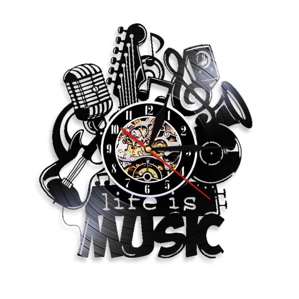 Horloge murale Vintage en vinyle avec musique Life Is, horloge murale, musique Antique, Vintage, enregistrement, maison, idée , LED 3D: A /  NO LED Light