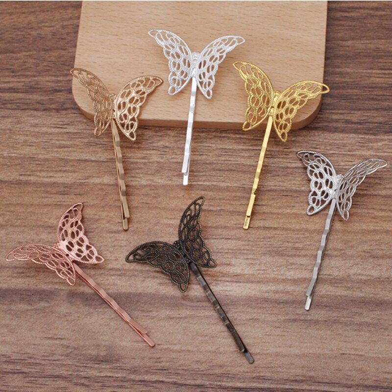 10Pcs 27X40Mm Koper Bloem Spacer Haar Sieraden Lijn Type Haarspeldjes Haarspelden Hairclips Side Clip Retro Haar dragen Accessoires