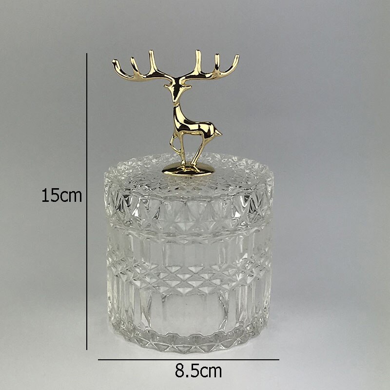 Bocaux de rangement décoratifs en forme de cerf doré, avec couvercle, bouteille en verre cristal, artisanat, collations de bureau, bonbons, décoration de salon: B-small Transparent