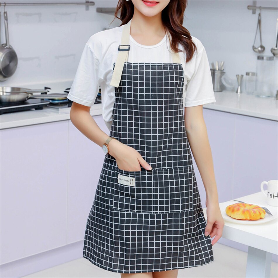 cooking apron with pockets, adjustable cotton and linen kitchen apron, chef apron suitable for ladies and men: Black