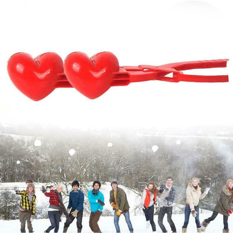 Plastic Sneeuwbal Maker Clip Cartoon Rode Liefde Hart Sneeuwbal Clip Winter Sneeuw Zand Mold Tool Voor Sneeuwballengevecht Outdoor Fun sport: Double love