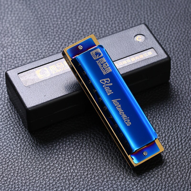 Brand 10 Gaten 20 Tone Harmonica Blues Harpen Sleutel van C Zilver Kleur Mond Orgel Diatonische harp: Blauw