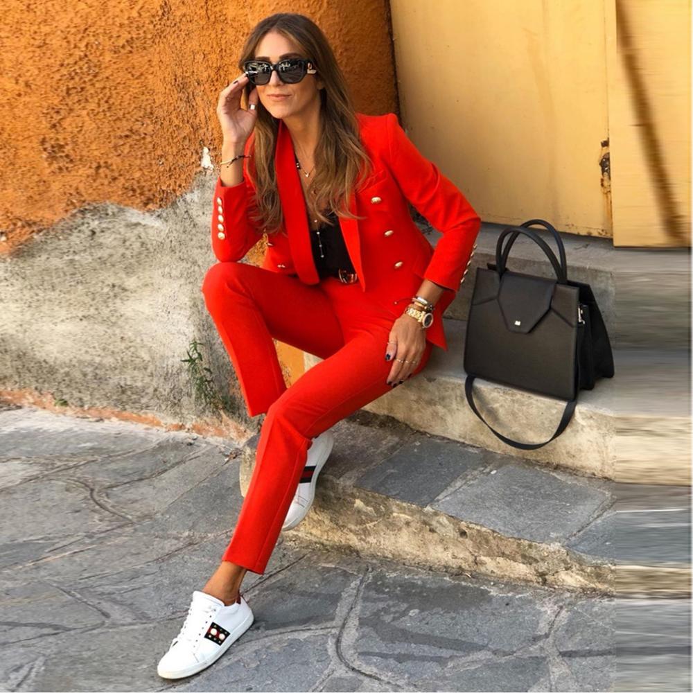 Autumn Winter Women Pant Suit Red Blazer Jacket Pant Office Wear Women Sets Womens Suits Blazer with Pants 2 Piece Set Women