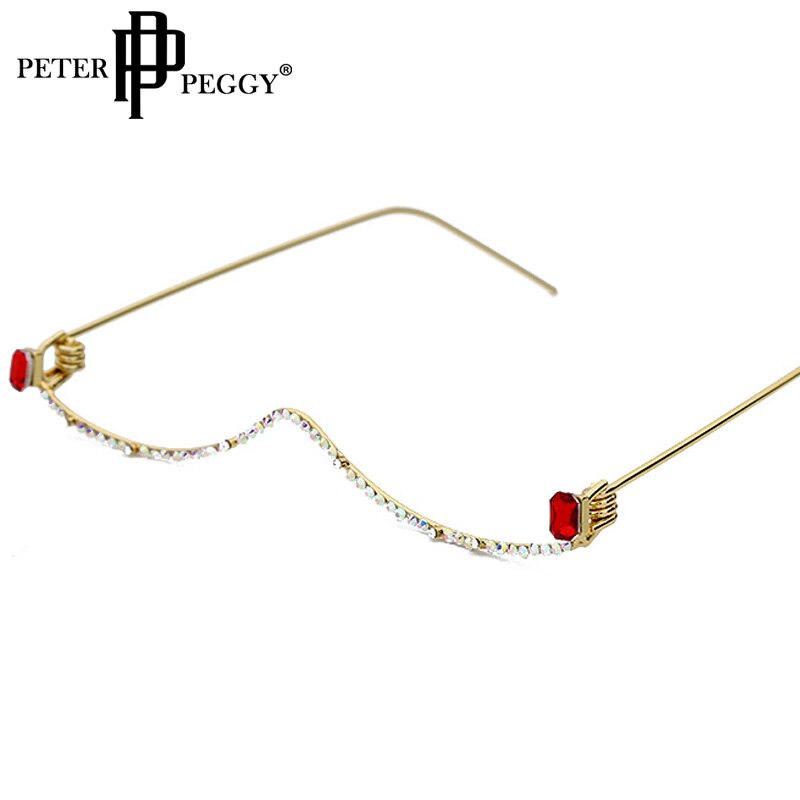 Diamond Eyeglasses Frame For Women Luxury Crystal Half Frame Glasses Colorful Chain Red Green Pink Rhinestone Glasses