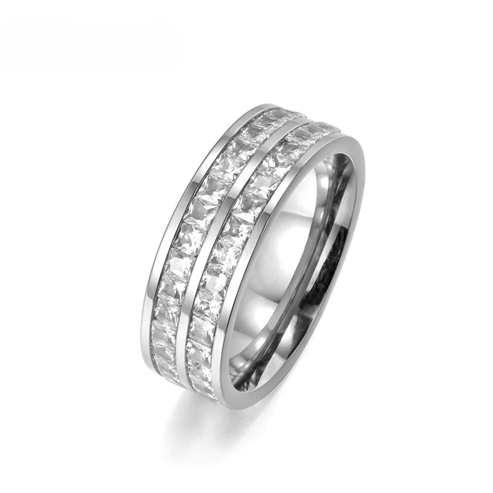 Lokaer anéis de casamento femininos, aço de titânio, design simples, duas fileiras, zircônia cúbica clara, cor rosa, de ouro, aniversário, para mulheres, r17050