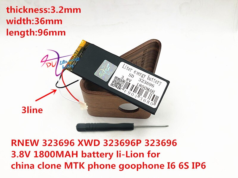 RNEW 323696 XWD 323696 P 323696 3.8 V 1800 MAH batteria li-Leone per la cina clone MTK telefono goophone i6 6 S IP6