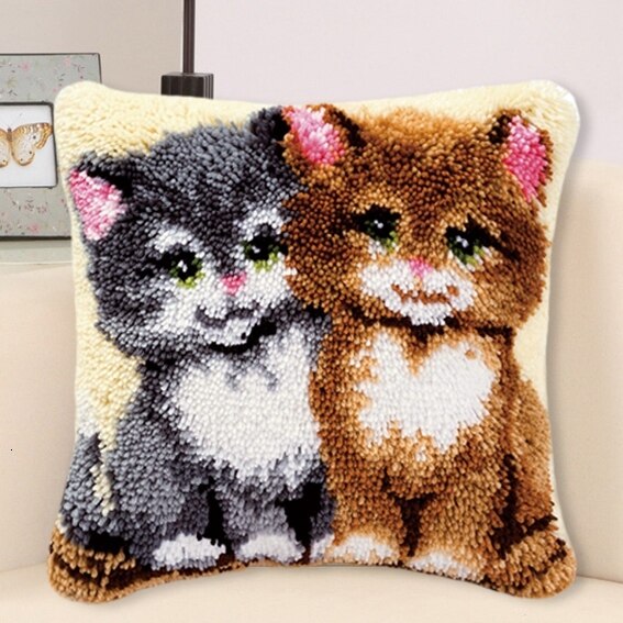 Foamiran Cat Latch Hook Kits Rug Canvas Cushion Pillowcase Latch Hook Embroidery Carpet Crocheting Unfinished ковровая вышивка: Brown