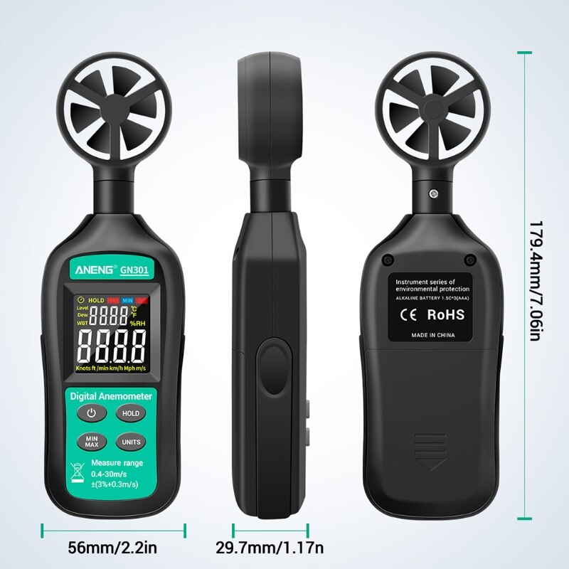 Digital Anemometer Wind Speed Meter with Thermometer Hygrometer LCD Backlight