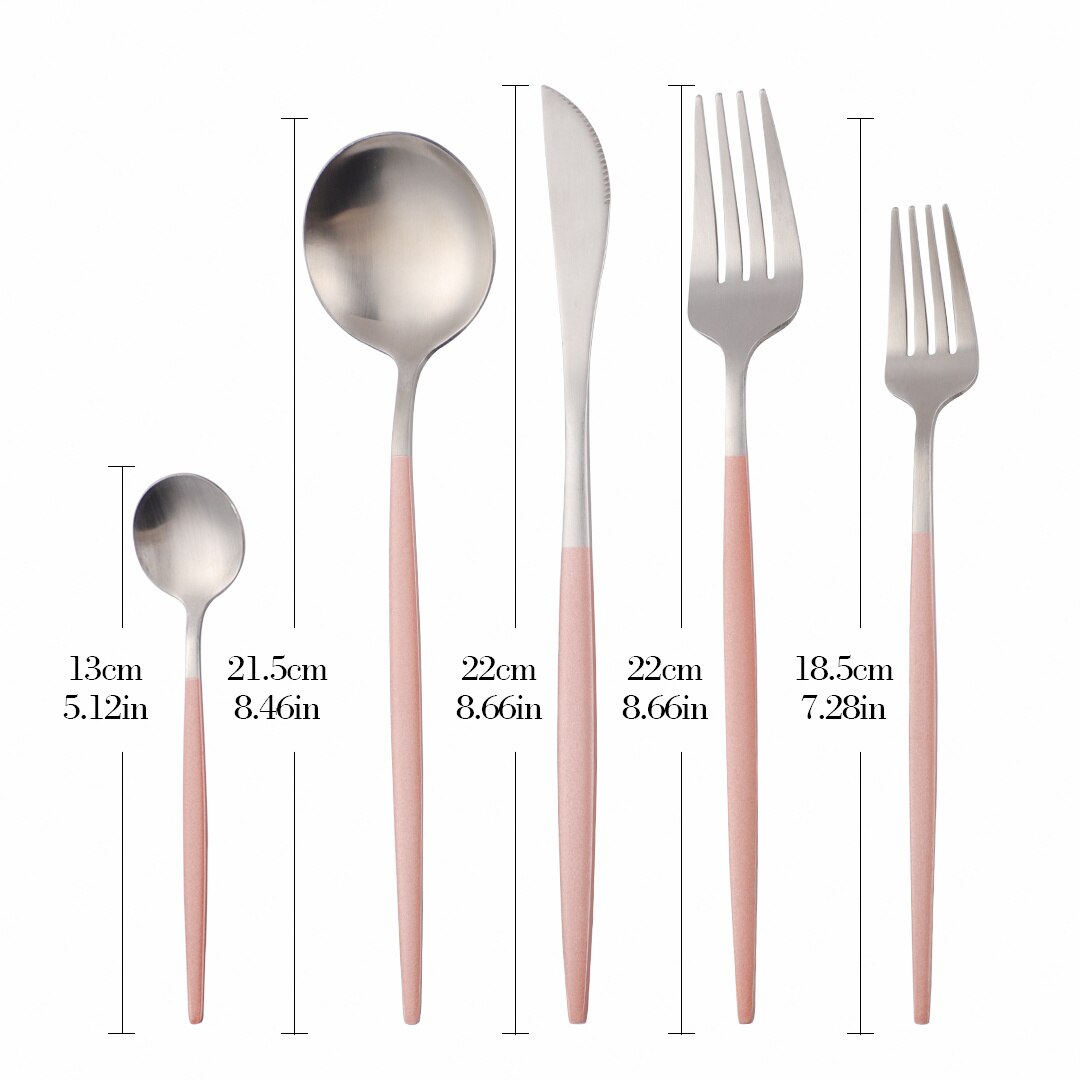 5Pcs Set Frosted Black Silver Combination Dinnerware Sets Stainless Steel Forks Knives Spoons Tableware Set Cutlery: matte pink silver