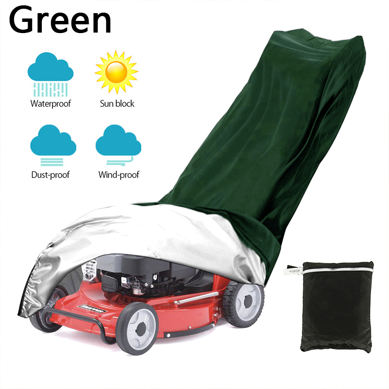 Waterproof Lawn Mower Cover With Storage Bag Outdoor Garden Windproof Sun Protection Dustproof Universal Lawn Mower Cover: Green