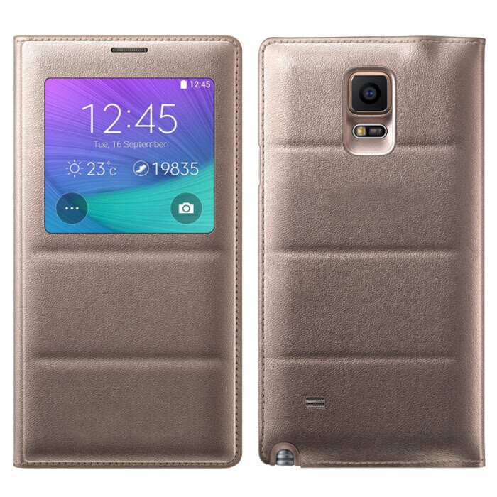 YKSPACE Klassieke Window View Flip PU Leather Case Cover voor Samsung Galaxy Note 4 Gevallen i9500: Goud