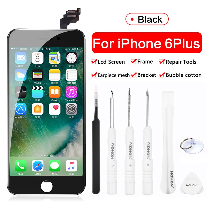 NOHON-Pantalla táctil LCD para teléfono móvil, reemplazo del digitalizador HD y 3D con ensamble AAAA para iPhone 6 6S 7 8 Plus X XS XR: For 6Plus Black