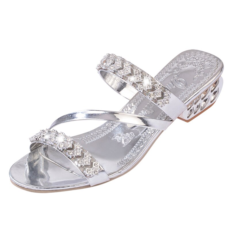 Lucyever Vrouwen Mode Kristallen Sandalen Zomer Comfortabele Hakken Strand Slippers Casual Solid Dikke Hak Slides Slippers
