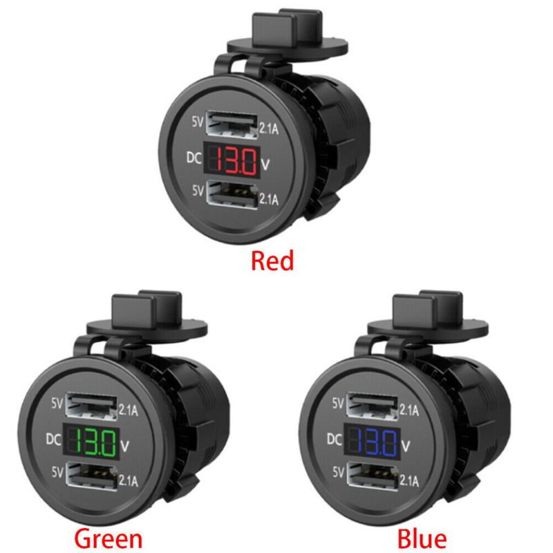 5V 2,1 A Dual Häfen USB Ladegerät Buchse Adapter Steckdose mit Spannung Anzeige Voltmeter für 12-24V Auto Stiefel Motorrad Fahrzeuge