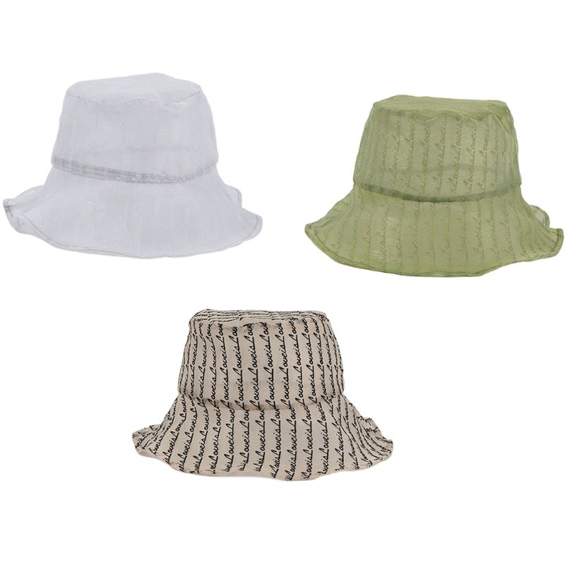 Vrouwen Mode Brieven Dunne Organza Visser Hoed Ademend Emmer Cap Zonneklep