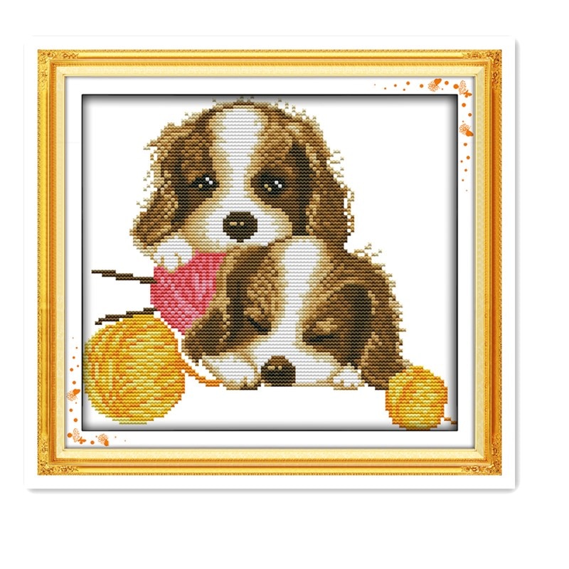 Perro hecho a mano DIY bordado punto de cruz impresión tela bordada perro animal patrón DMC hilo de bordar pintura colgante