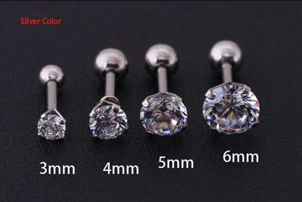 Starbeauty 1,2*6 + 3/4/5/6mm redondo zirconia Lobe Conch superior cartílago Stud pendiente Tragus piercing de La Oreja Helix superior cuerpo joyería