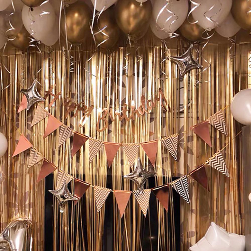 2M Gold Silver Metallic Foil Tinsel Fringe Curtain Birthday Party Decoration Wedding Photography Backdrop Curtain Photo Props
