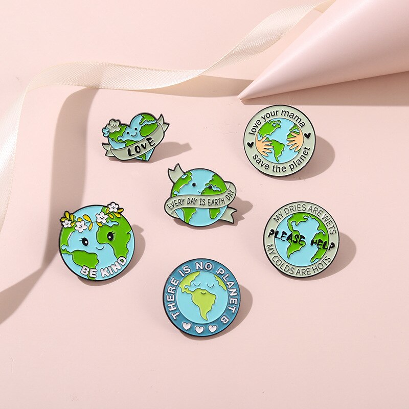Creativo serie di protezione ambientale verde spilla in lega personalità della moda ambiente per la cura della terra accessori per Badge selvatici