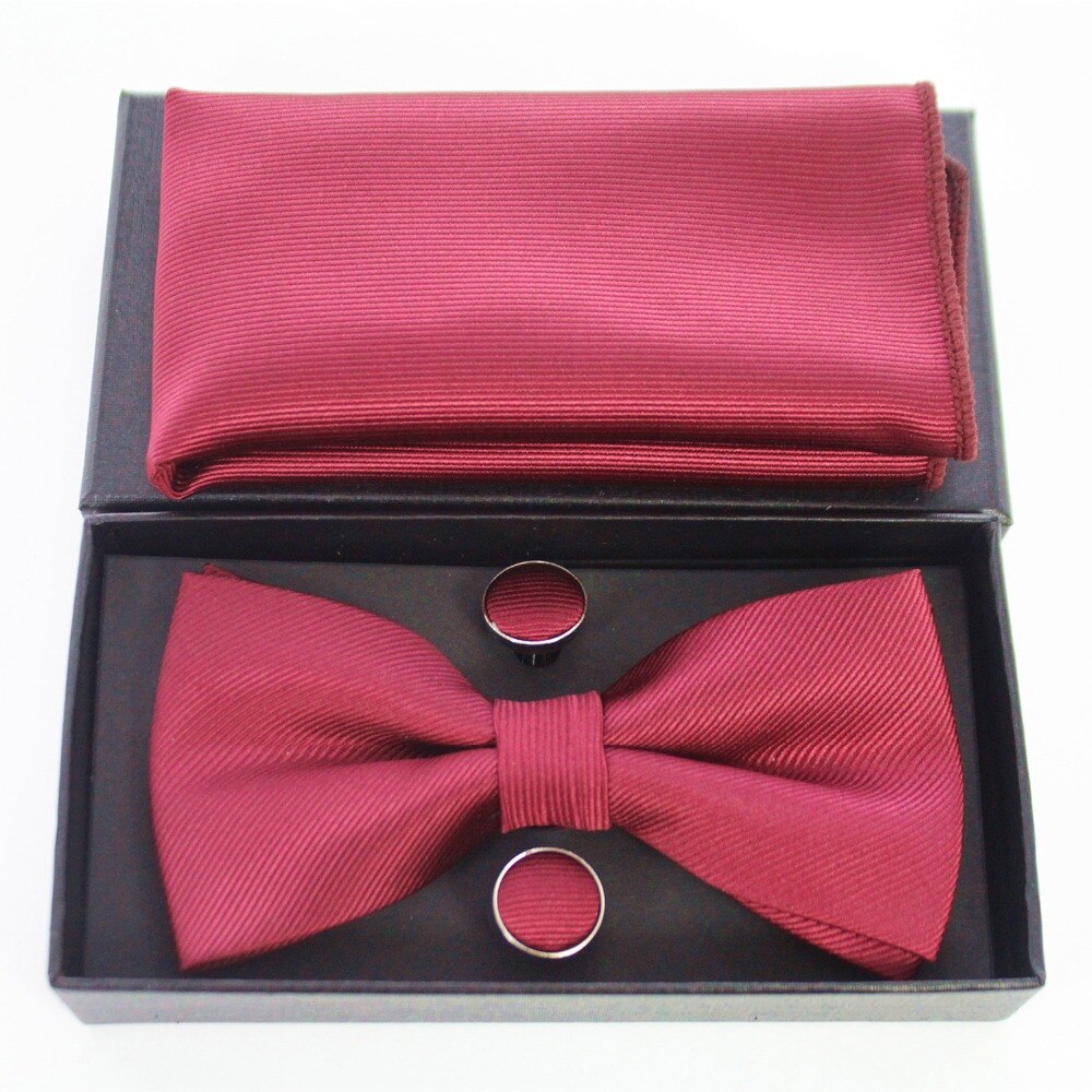 JEMYGINS BowTie Men's Formal Tie Bow Pocket Square Cufflinks Set Solid Color Bow Tie Hanky Set Business Wedding Bow Tie