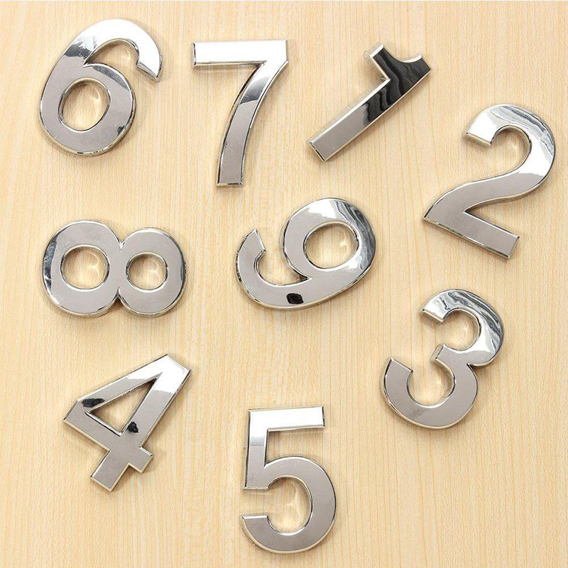 5cm 3D Digits 0-9 Number Stickers,3D Number,Metal,Digital Number Plate,Numbers,Digital,Address Plaque,DIY,Silver