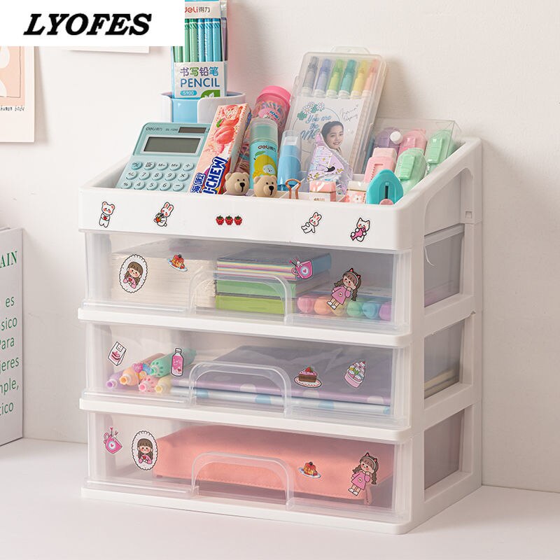 Organizador de escritorio de varios niveles, caja de almacenamiento de escritorio, pegatina gratis, escuela, transparente, accesorios de papelería