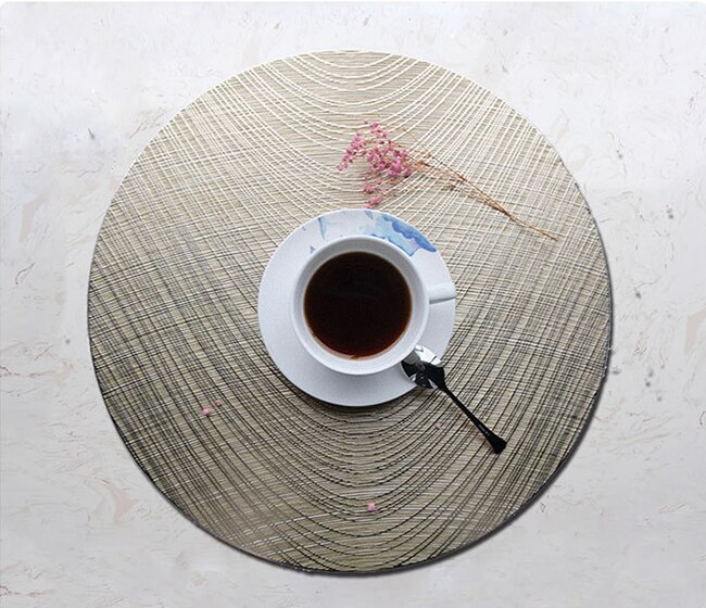 Napperon en PVC, rond, style européen, estampage à , ajouré, résistant à la chaleur, antidérapant, décoration de Table domestique, tapis de Table, 6/4 pièces: Light Gold / 4 pieces