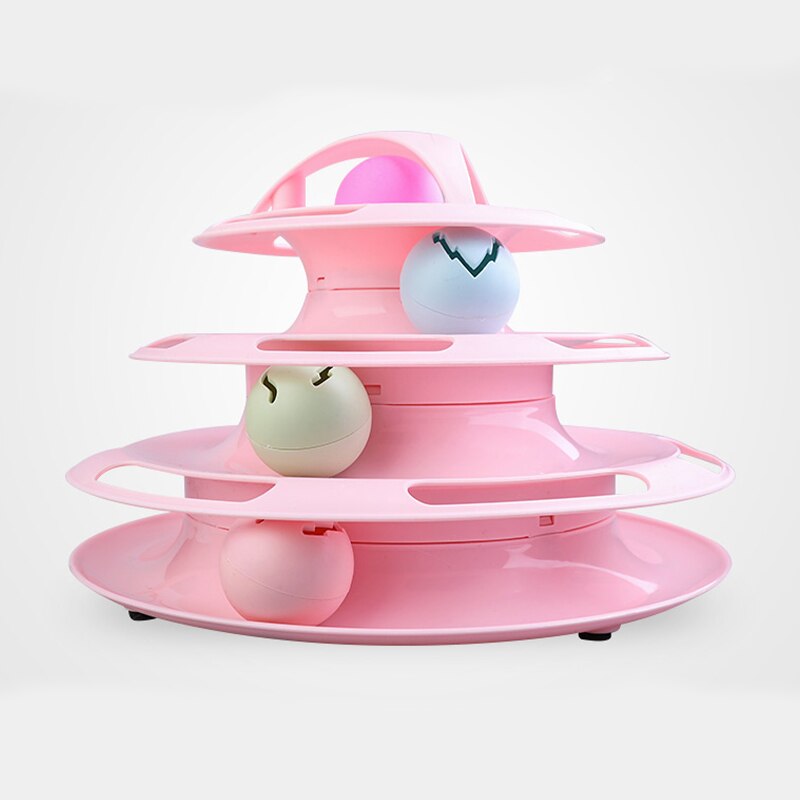 Three Levels Pet Cat Toy Tower Tracks Disc Cat Intelligence Amusement Triple Pay Track Cat Toys Ball Training Amusement Plate