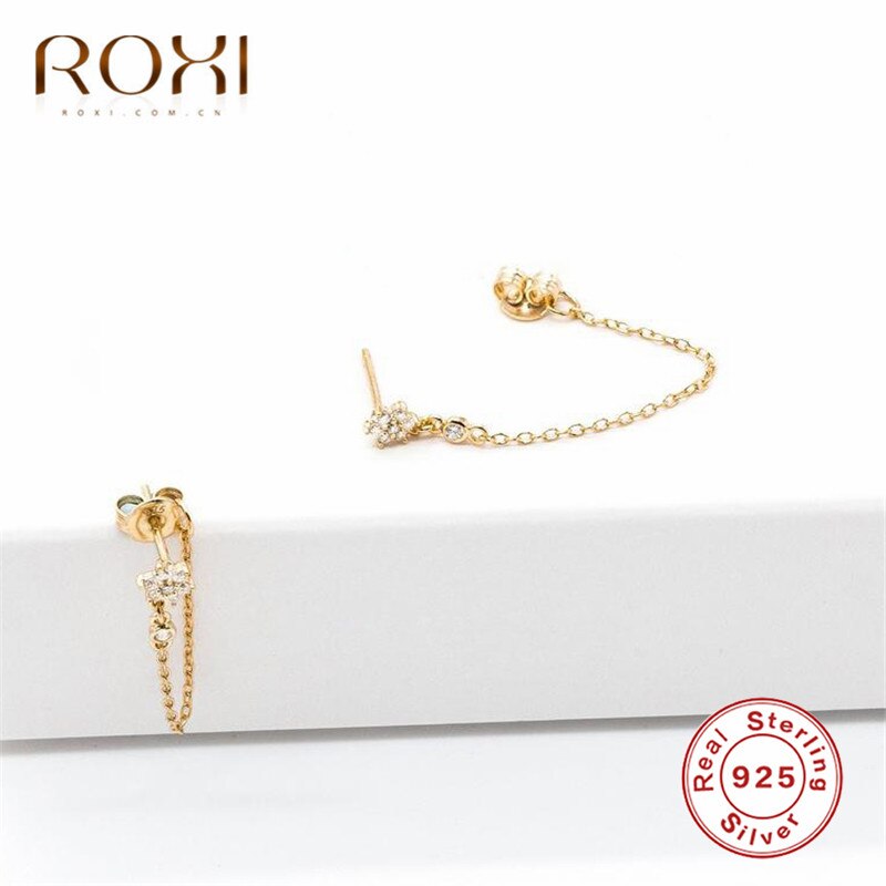 ROXI Einfache Strass Schneeflocke Hängenden Tropfen Ohrringe Koreanische Metall Kette Baumeln Ohrringe für Frauen 925 Sterling Silber Schmuck