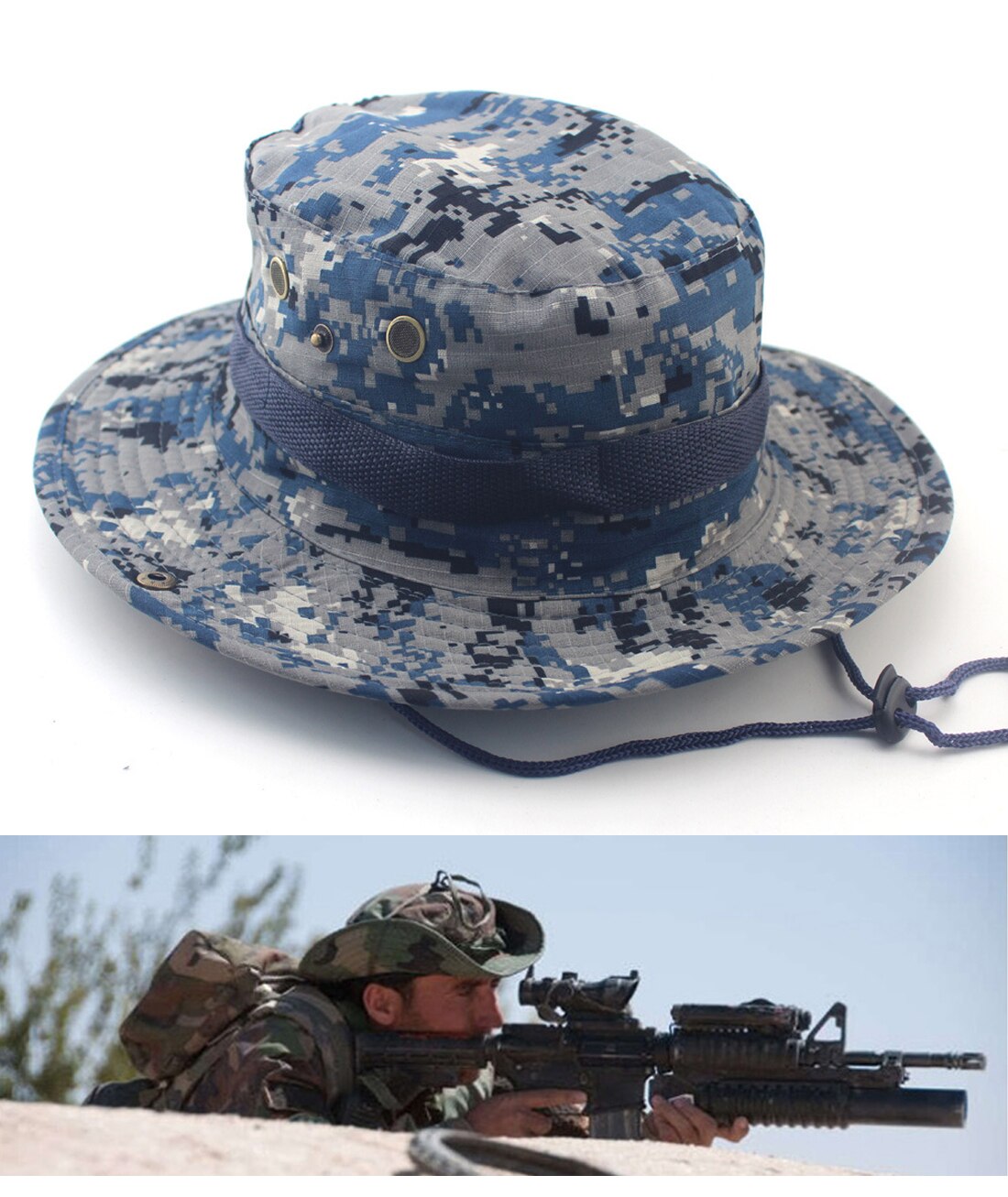 Gorros Boonie de arbusto al aire libre, gorro de pesca de camuflaje de la jungla: 17