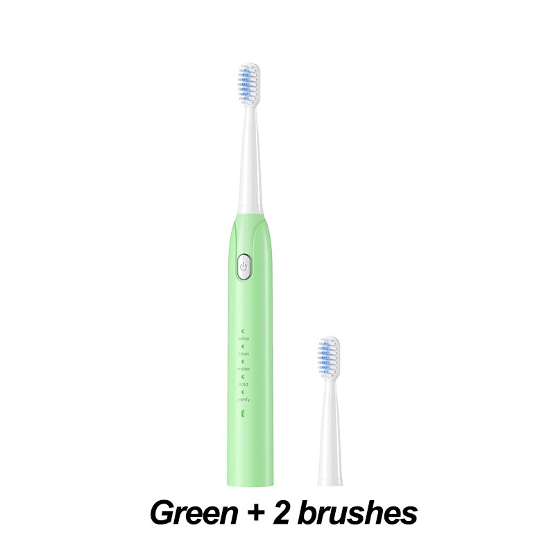 Electric Toothbrush Sonic Toothbrush USB Induction Charging Toothbrush Smart Toothbrush Electric Tooth Scaler Wave Brush: green 2 brush