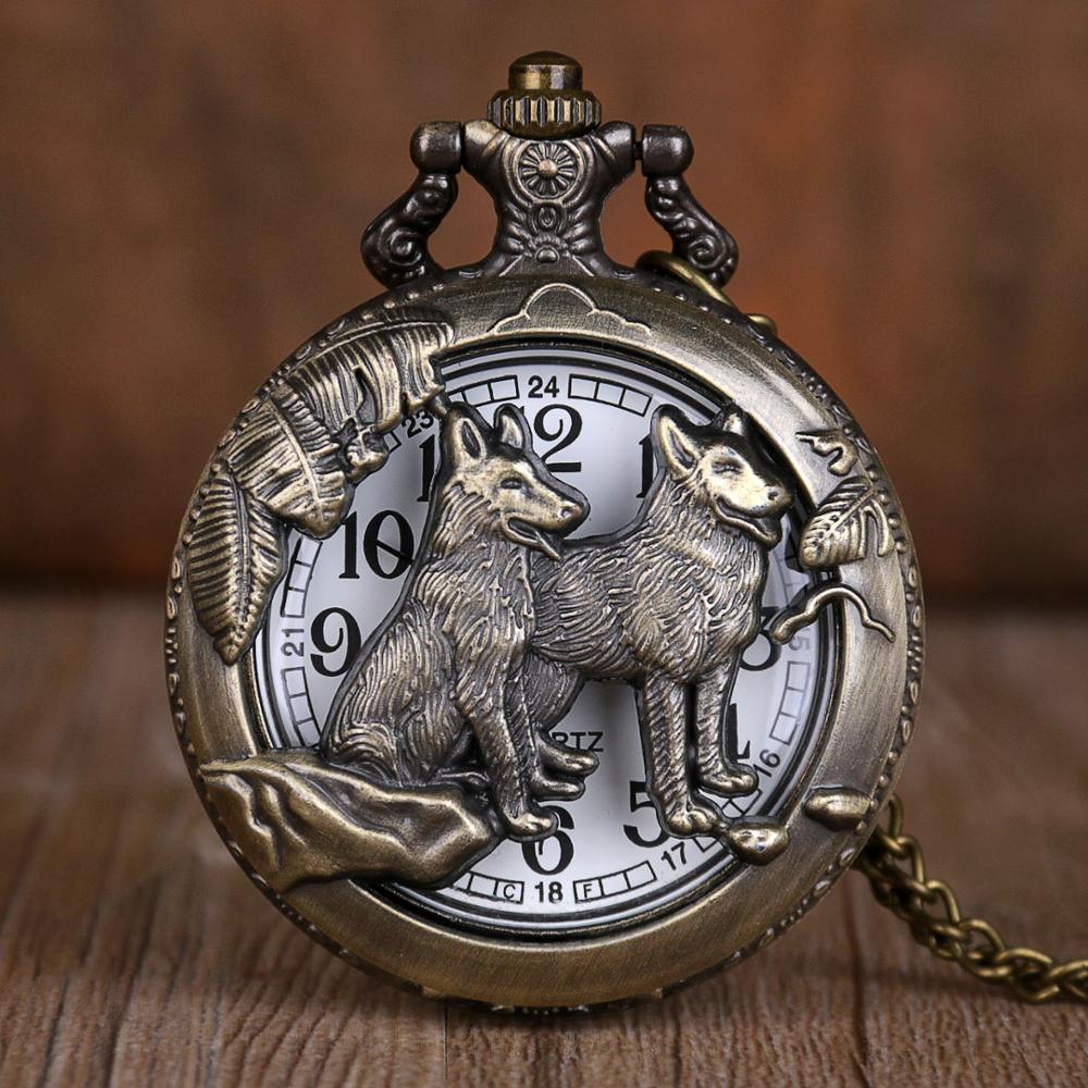 Brons Honden Vintage Zakhorloges Ketting Vrouwen Mannen Quartz Horloges Fob Horloges Cadeaus Voor Mannen Vrouwen