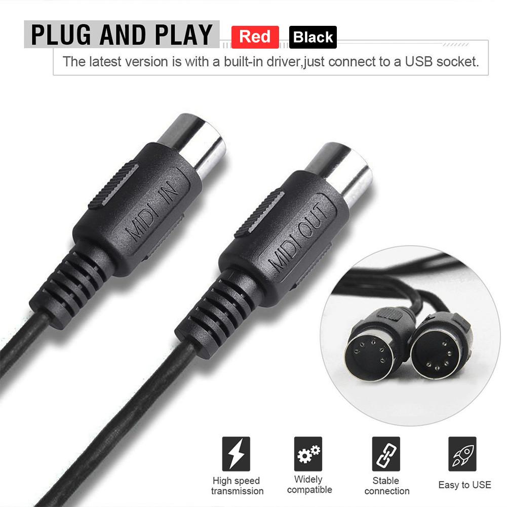 USB To 2 MIDI Interface Adapter Cable Converter For PC Music Keyboard Synth Adapter Windows & Mac iOS 2 Meters