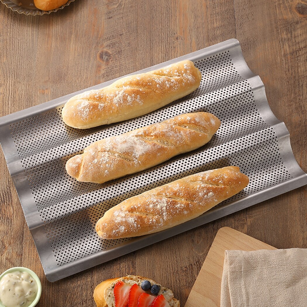 Stainless Steel Bread Pan Set French Bread Baking Mold Set Bread Baking Tray Baguette Mold Pans 3 Groove Waves Bread Baking Tool