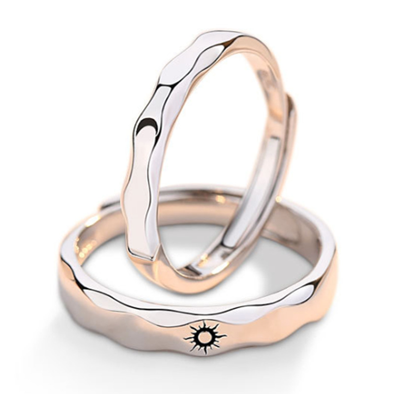 Anillos de pareja de sol y luna de Color plateado para mujer, anillo romántico con letras de día y noche, joyería para banquete de compromiso, para citas, 2 uds.: Negro