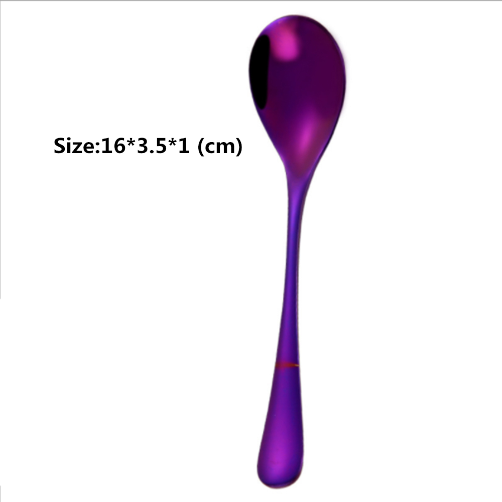 Stainless Steel Spoons Ceramic Handle Tea Coffee Scoop Vintage Gold Plating Dessert Spoon High Grade Cake Scoop Tool: purple